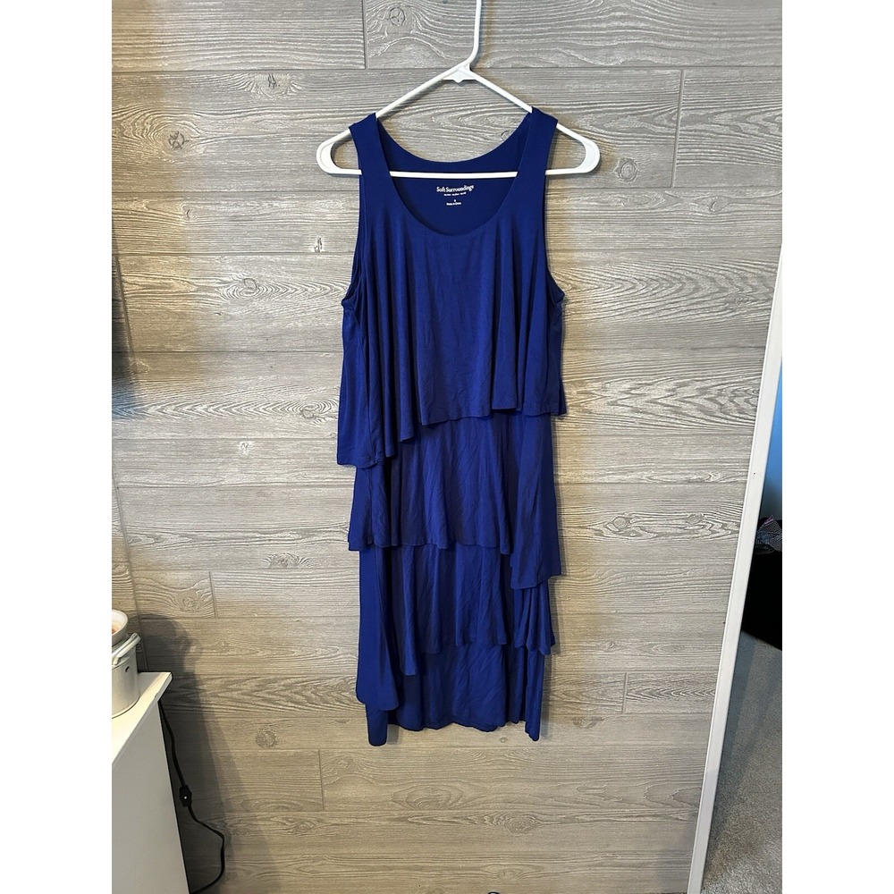 Women's Soft Surroundings Blue Sleeveless Tiered Knee-Length Dress sz‎ Small S